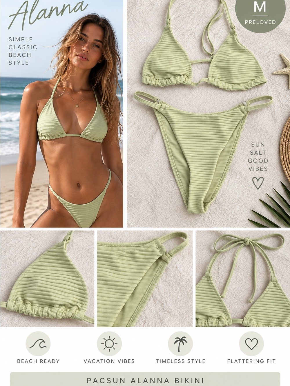 PacSun Alanna Ribbed Triangle Bikini in Sage